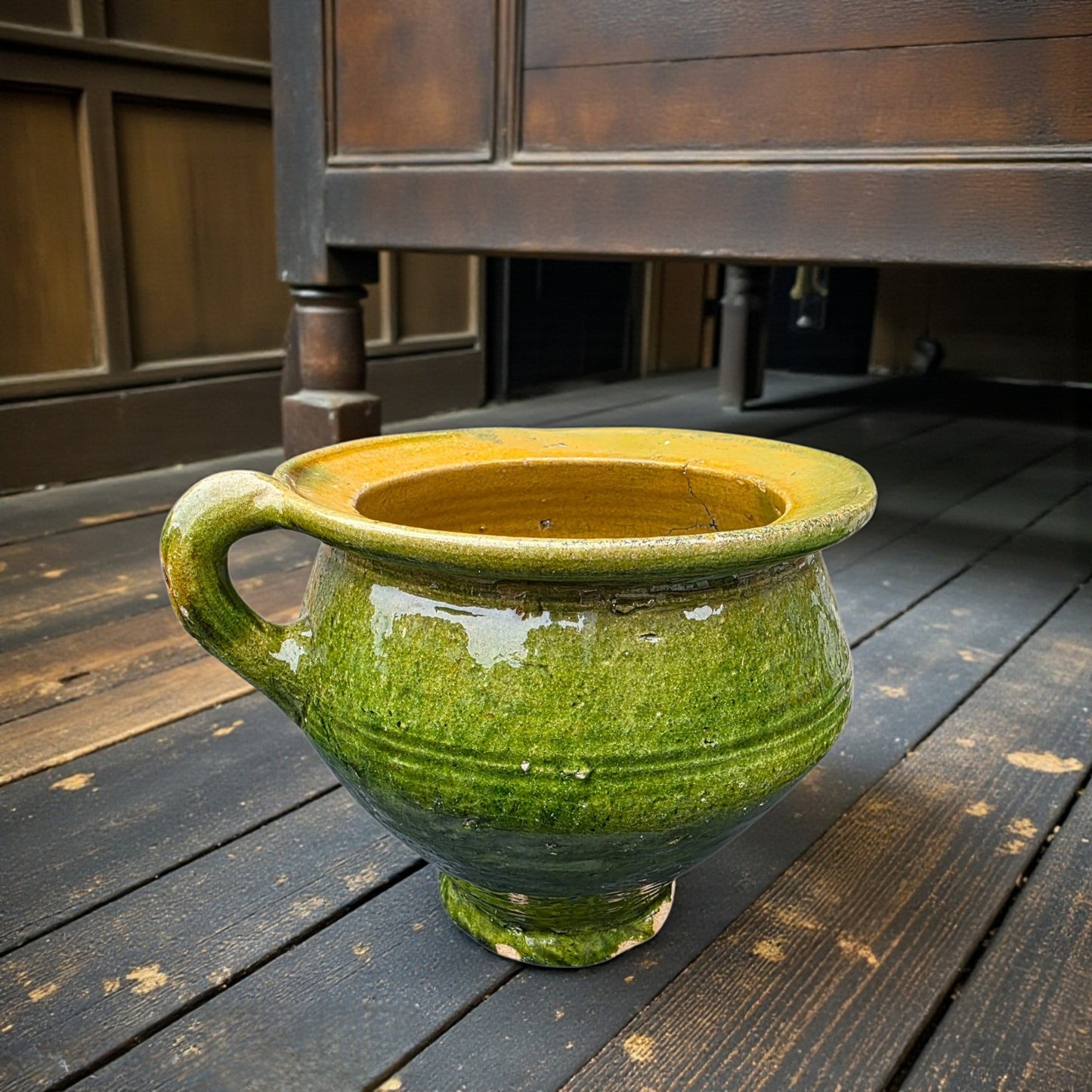 A Rare Survivor - A 16th‑Century Dutch Antique Lead‑Glazed Earthenware Chamber Pot or Piss Pot – Circa 1580