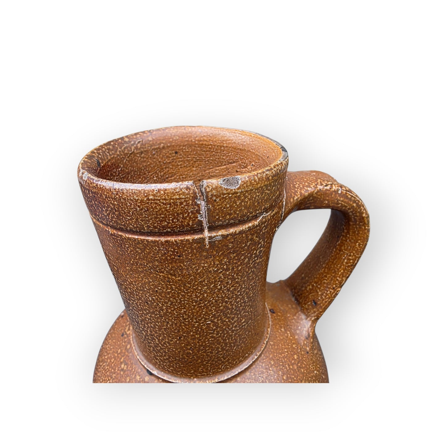 16th-Century English Antique Salt-Glazed Stoneware Flagon, Circa 1540-1580