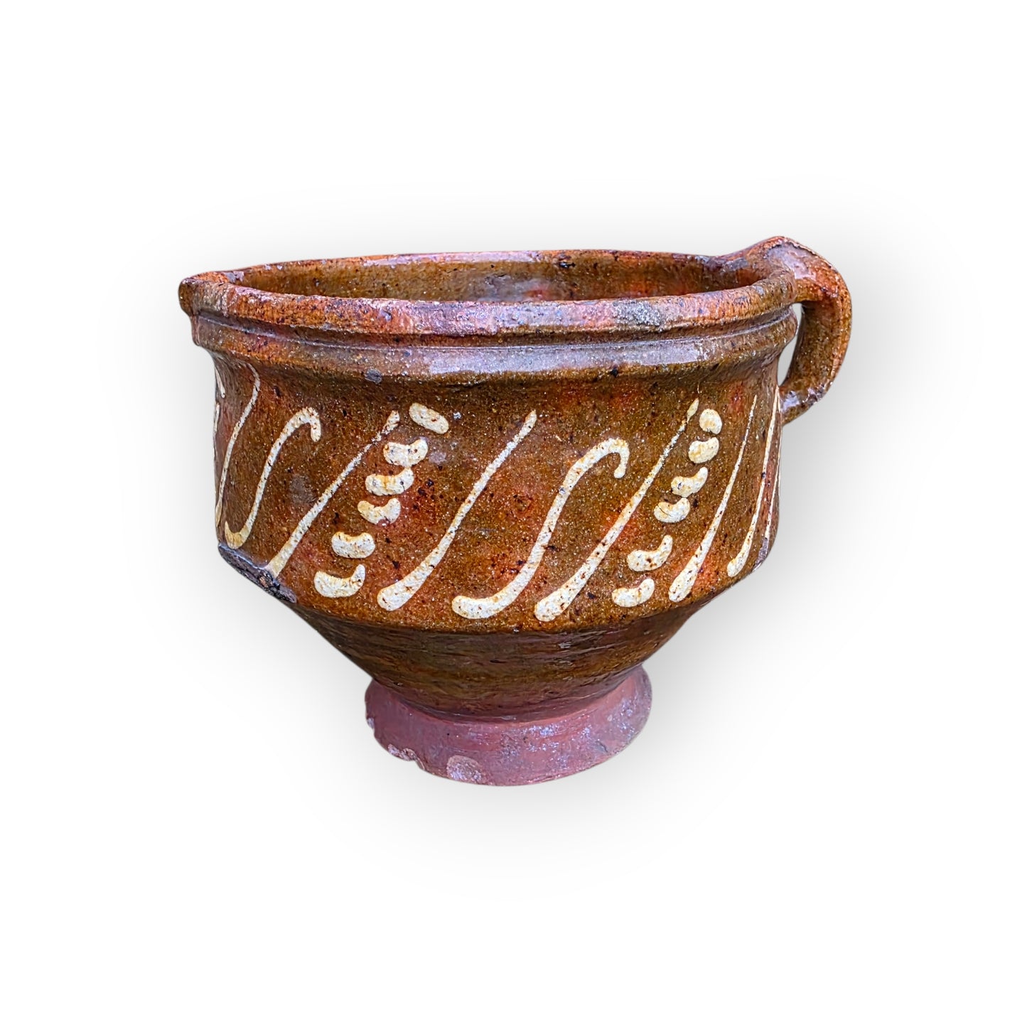 A Rare 17th‑Century English Antique Slipware Pouring Bowl with Spout, c.1650–1700