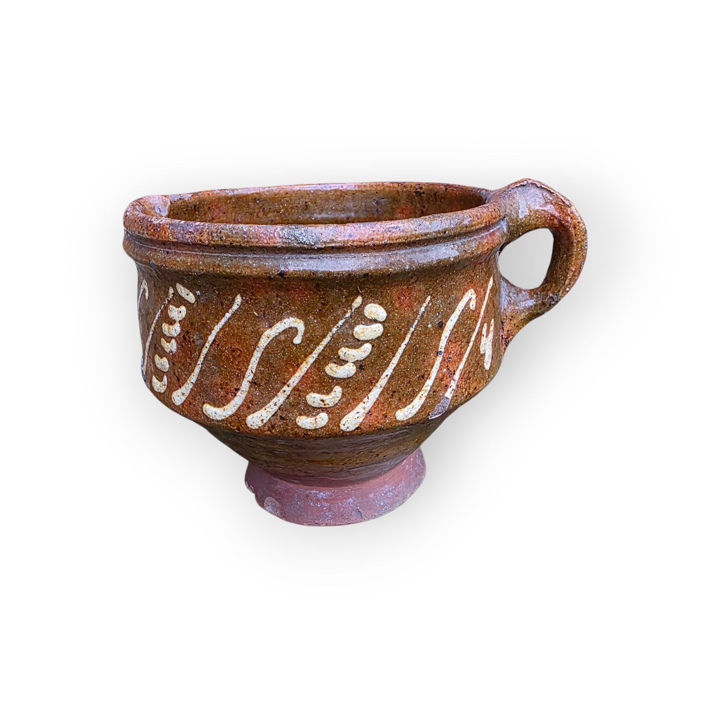 A Rare 17th‑Century English Antique Slipware Pouring Bowl with Spout, c.1650–1700