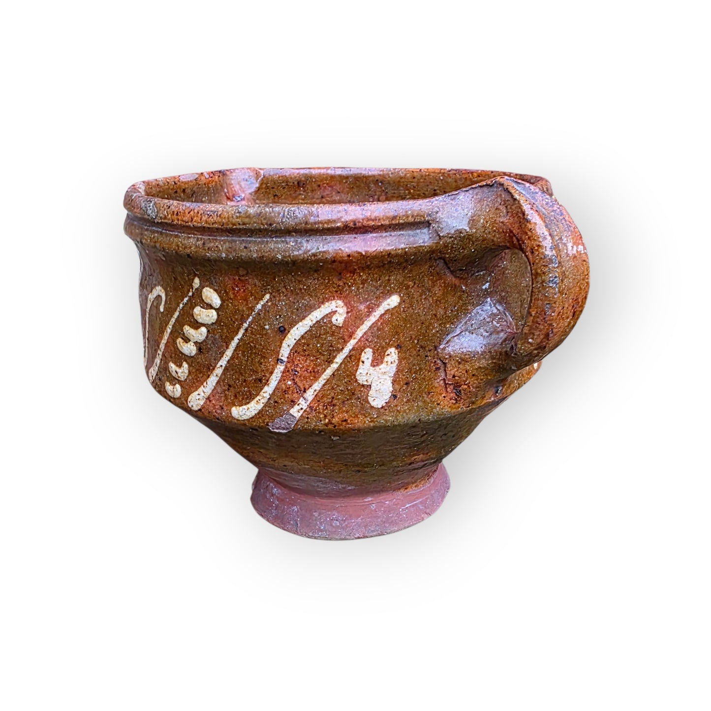 A Rare 17th‑Century English Antique Slipware Pouring Bowl with Spout, c.1650–1700