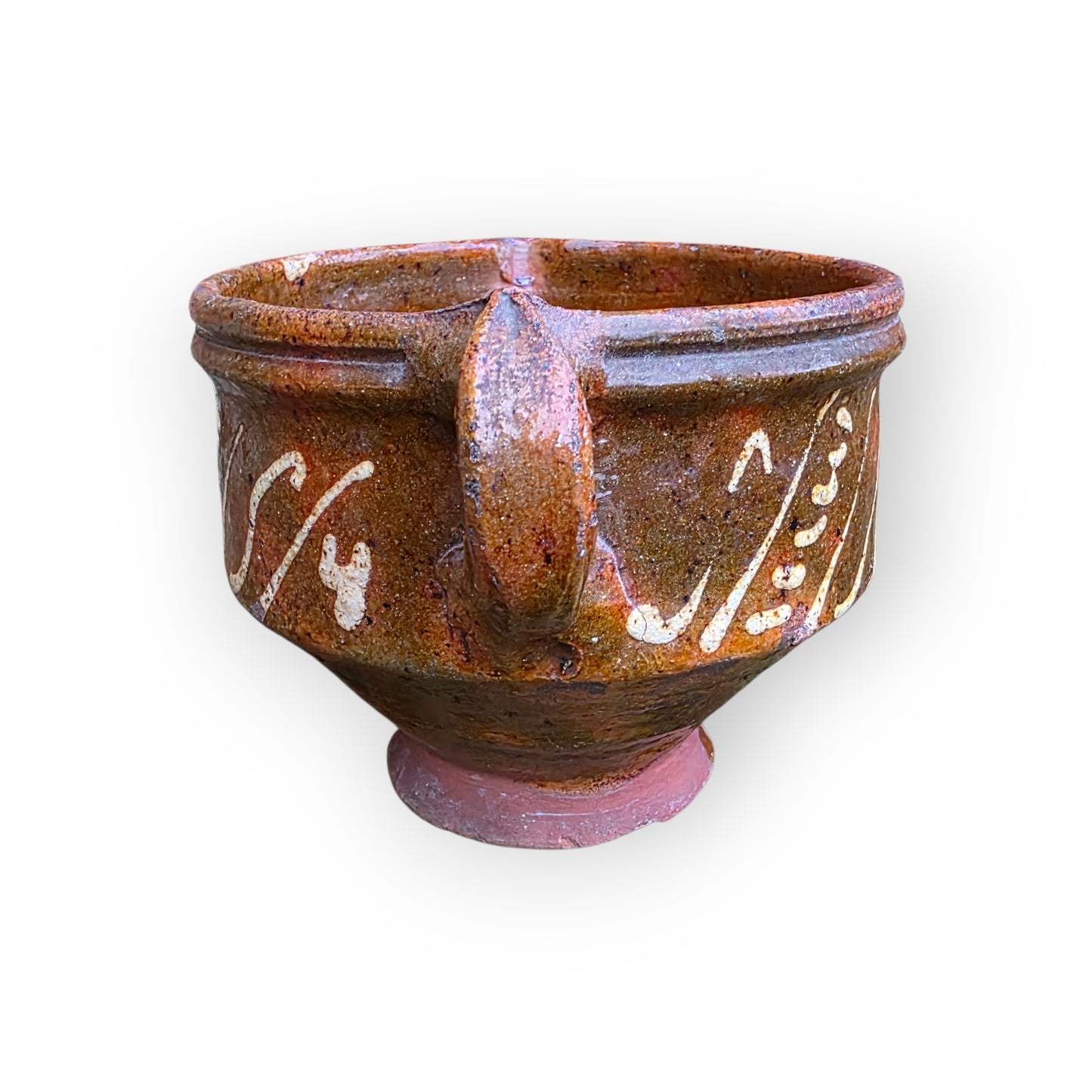 A Rare 17th‑Century English Antique Slipware Pouring Bowl with Spout, c.1650–1700