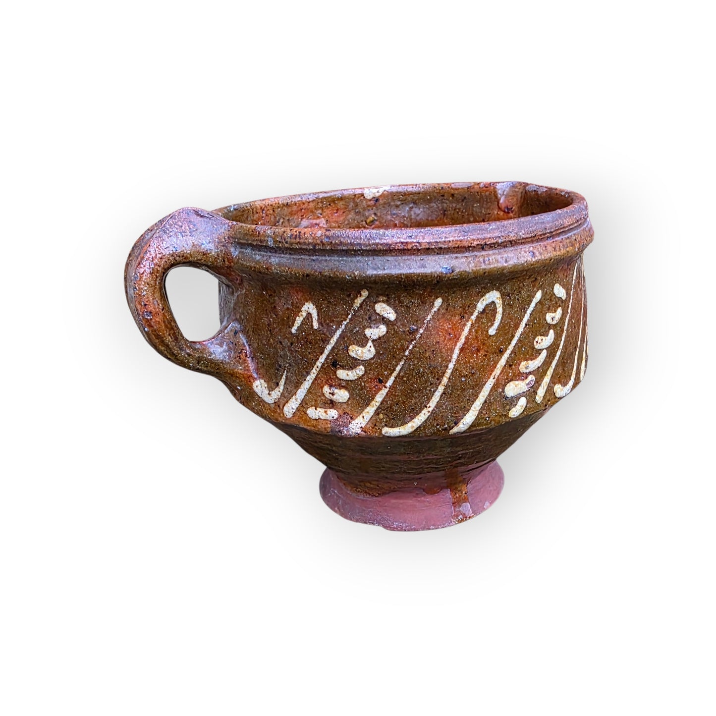 A Rare 17th‑Century English Antique Slipware Pouring Bowl with Spout, c.1650–1700