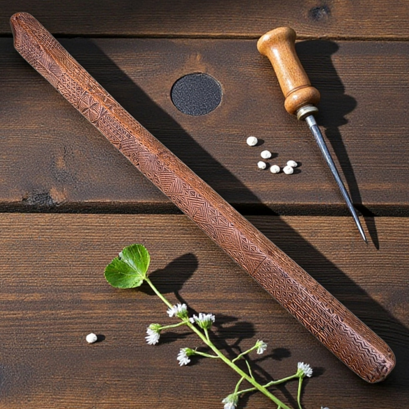 Late 18th-Century English Antique Carved Treen Stay Busk - Love Token, Dated 1779