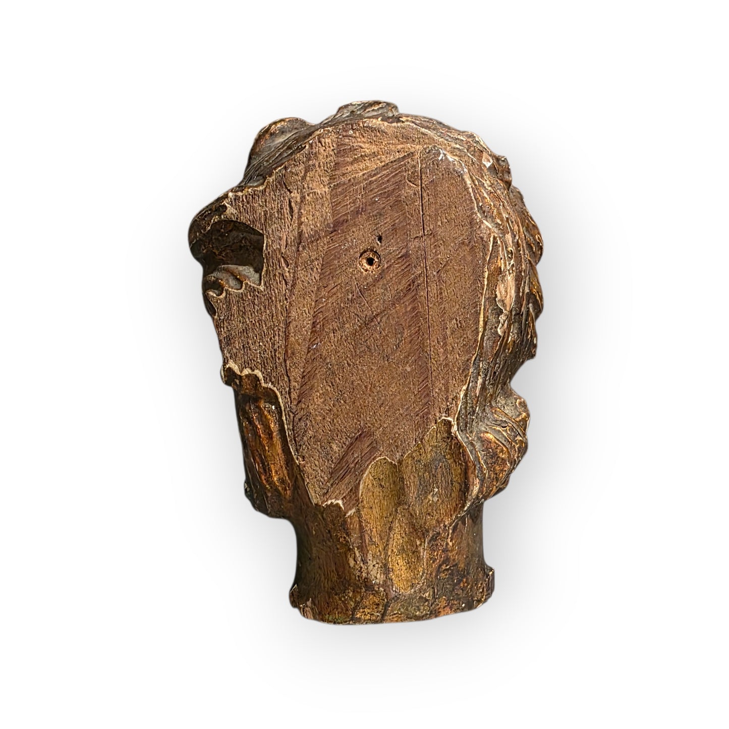 17th-Century Baroque Antique Carved Wooden Fragment Depicting a Cherubs Head