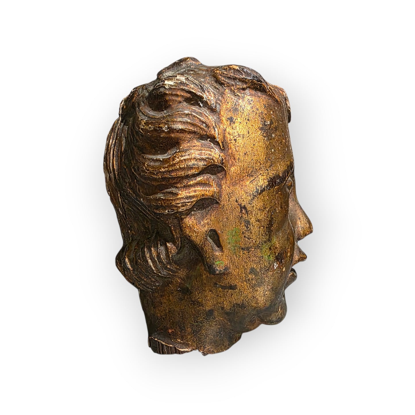 17th-Century Baroque Antique Carved Wooden Fragment Depicting a Cherubs Head