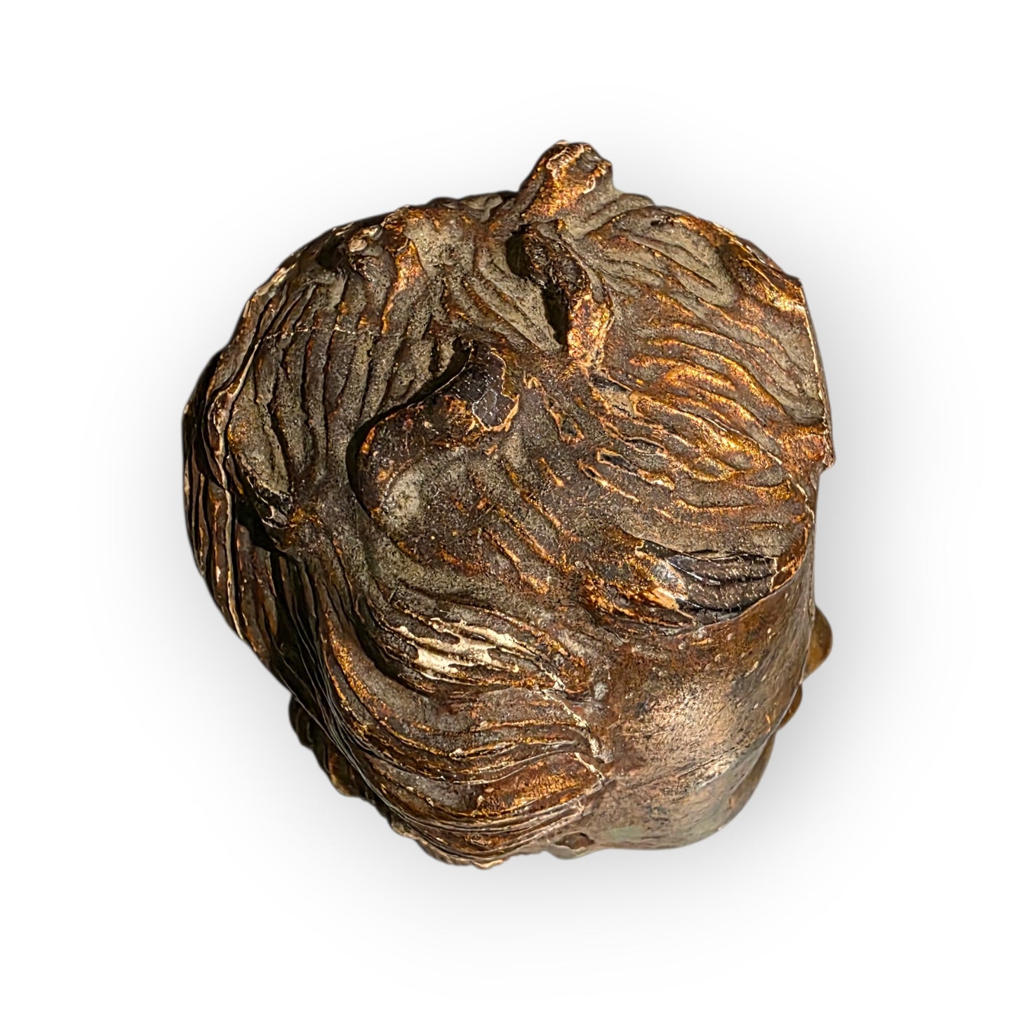 17th-Century Baroque Antique Carved Wooden Fragment Depicting a Cherubs Head