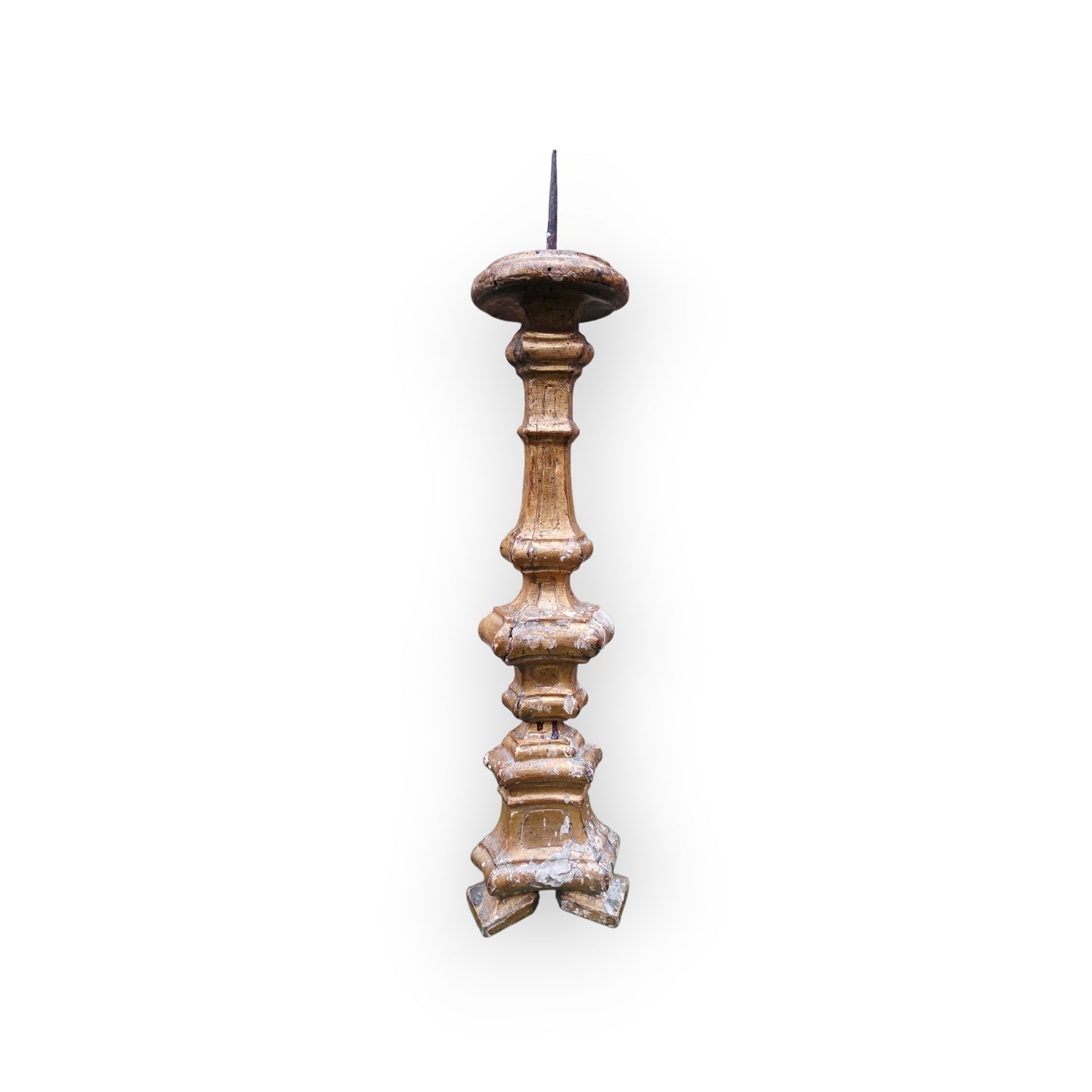 18th-Century Italian Antique Gilt-Gesso Pricket Candlestick