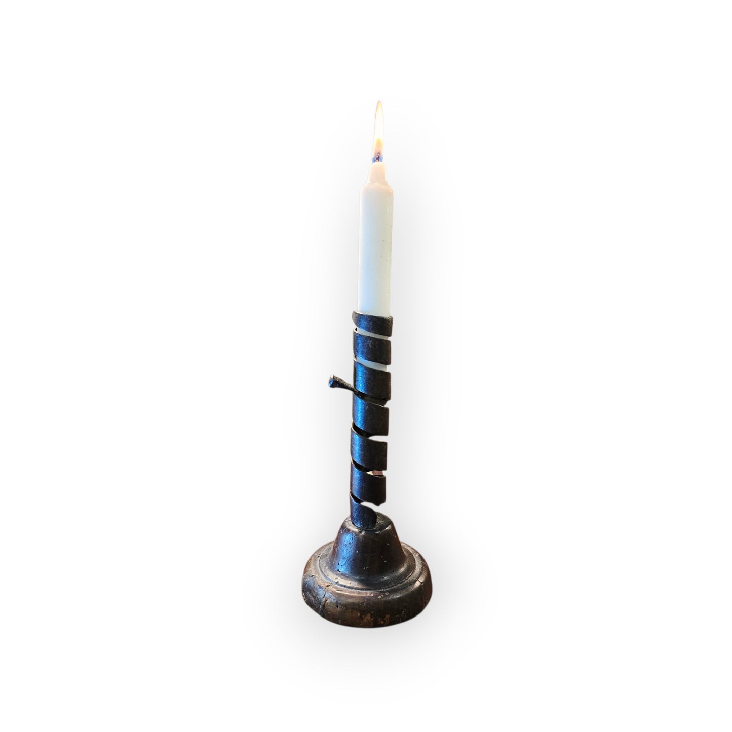Late 18th‑Century Antique Iron Spiral Candlestick / Rat‑de‑Cave / Courting Candlestick with Manual Winder