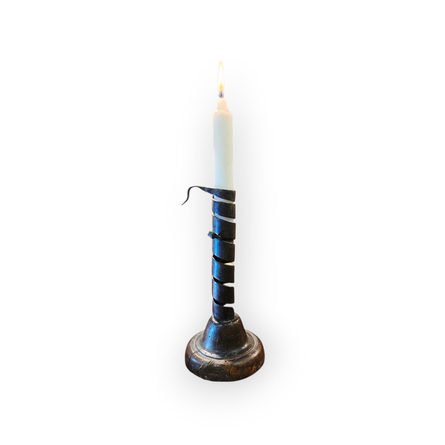 Late 18th‑Century Antique Iron Spiral Candlestick / Rat‑de‑Cave / Courting Candlestick with Manual Winder