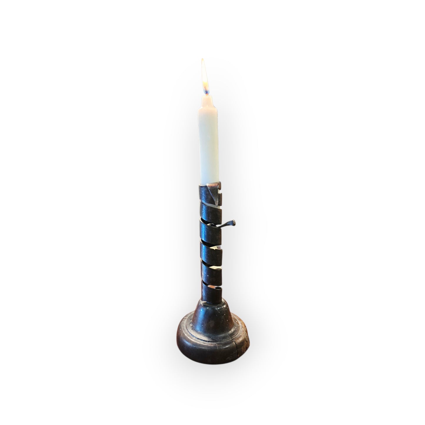 Late 18th‑Century Antique Iron Spiral Candlestick / Rat‑de‑Cave / Courting Candlestick with Manual Winder