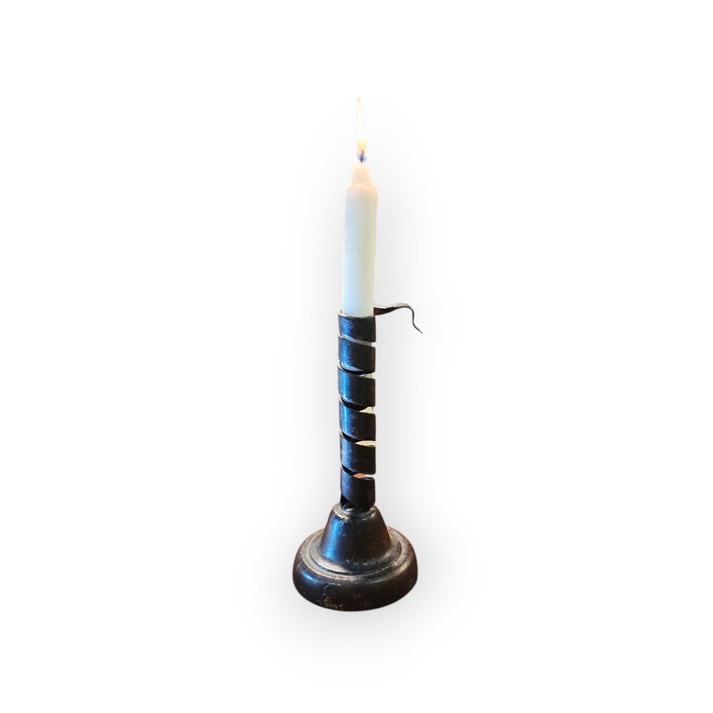 Late 18th‑Century Antique Iron Spiral Candlestick / Rat‑de‑Cave / Courting Candlestick with Manual Winder