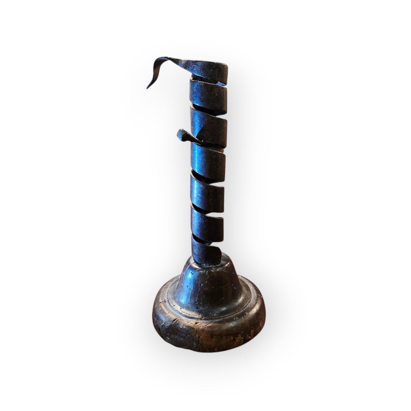 Late 18th‑Century Antique Iron Spiral Candlestick / Rat‑de‑Cave / Courting Candlestick with Manual Winder