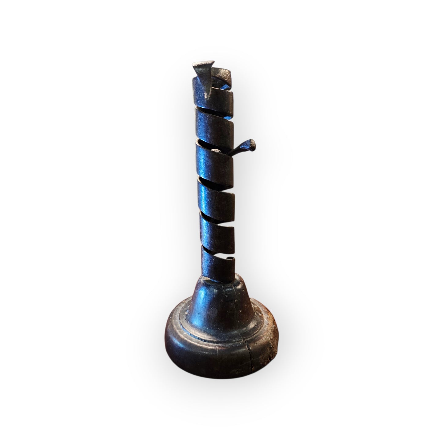Late 18th‑Century Antique Iron Spiral Candlestick / Rat‑de‑Cave / Courting Candlestick with Manual Winder