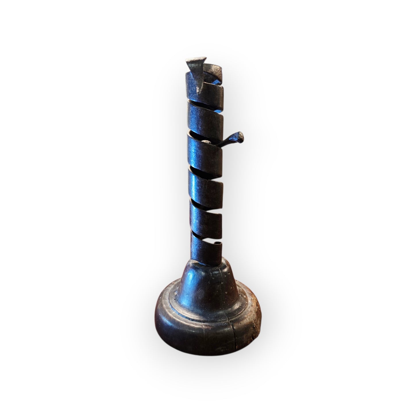 Late 18th‑Century Antique Iron Spiral Candlestick / Rat‑de‑Cave / Courting Candlestick with Manual Winder