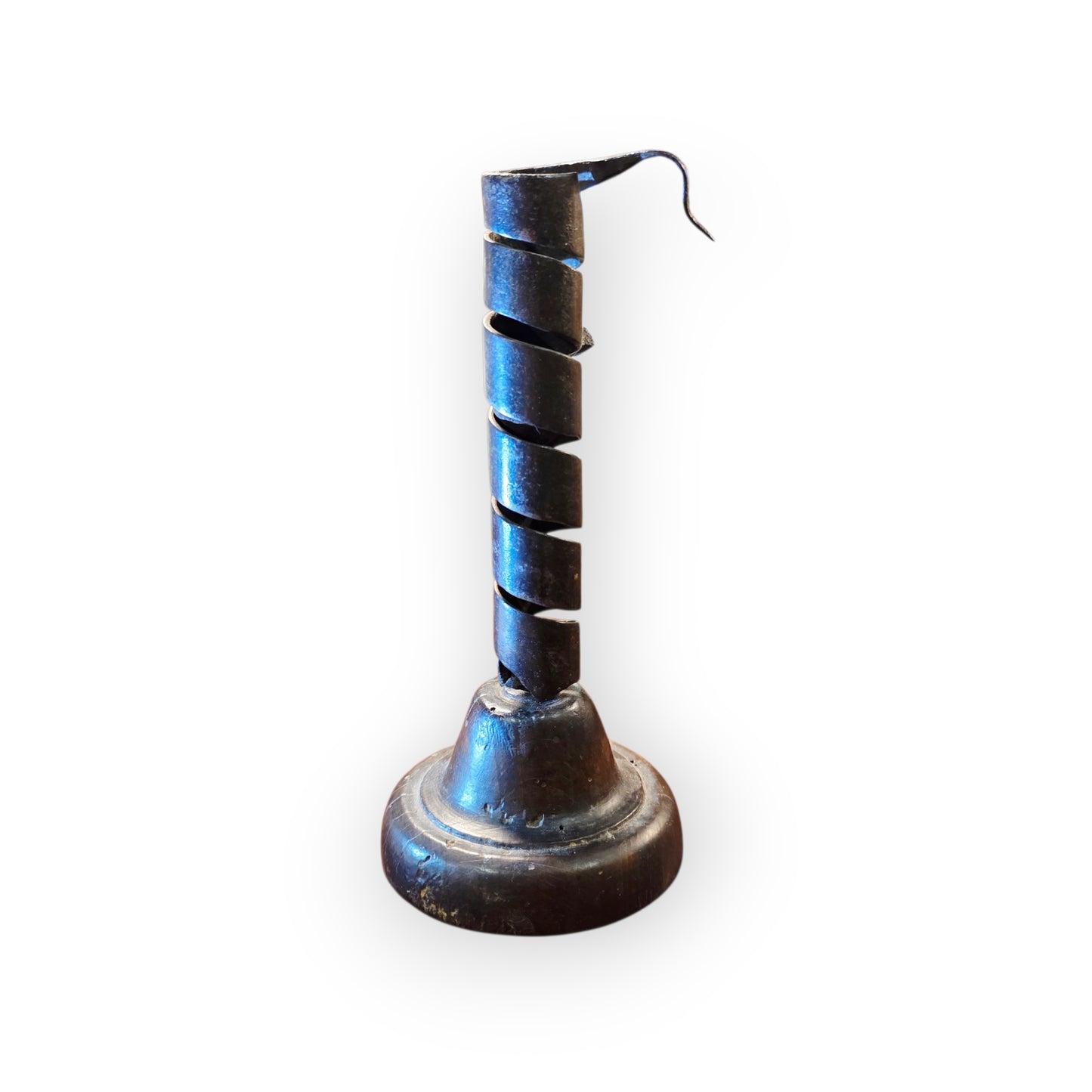 Late 18th‑Century Antique Iron Spiral Candlestick / Rat‑de‑Cave / Courting Candlestick with Manual Winder