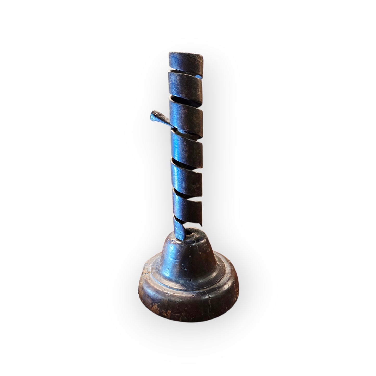 Late 18th‑Century Antique Iron Spiral Candlestick / Rat‑de‑Cave / Courting Candlestick with Manual Winder