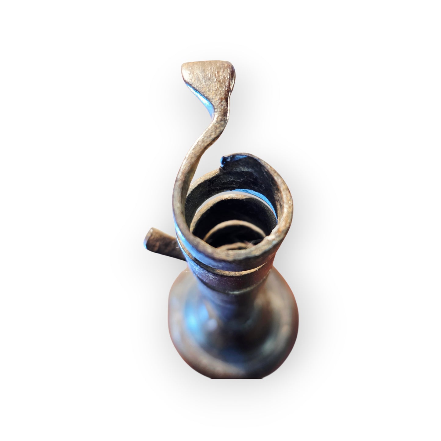Late 18th‑Century Antique Iron Spiral Candlestick / Rat‑de‑Cave / Courting Candlestick with Manual Winder