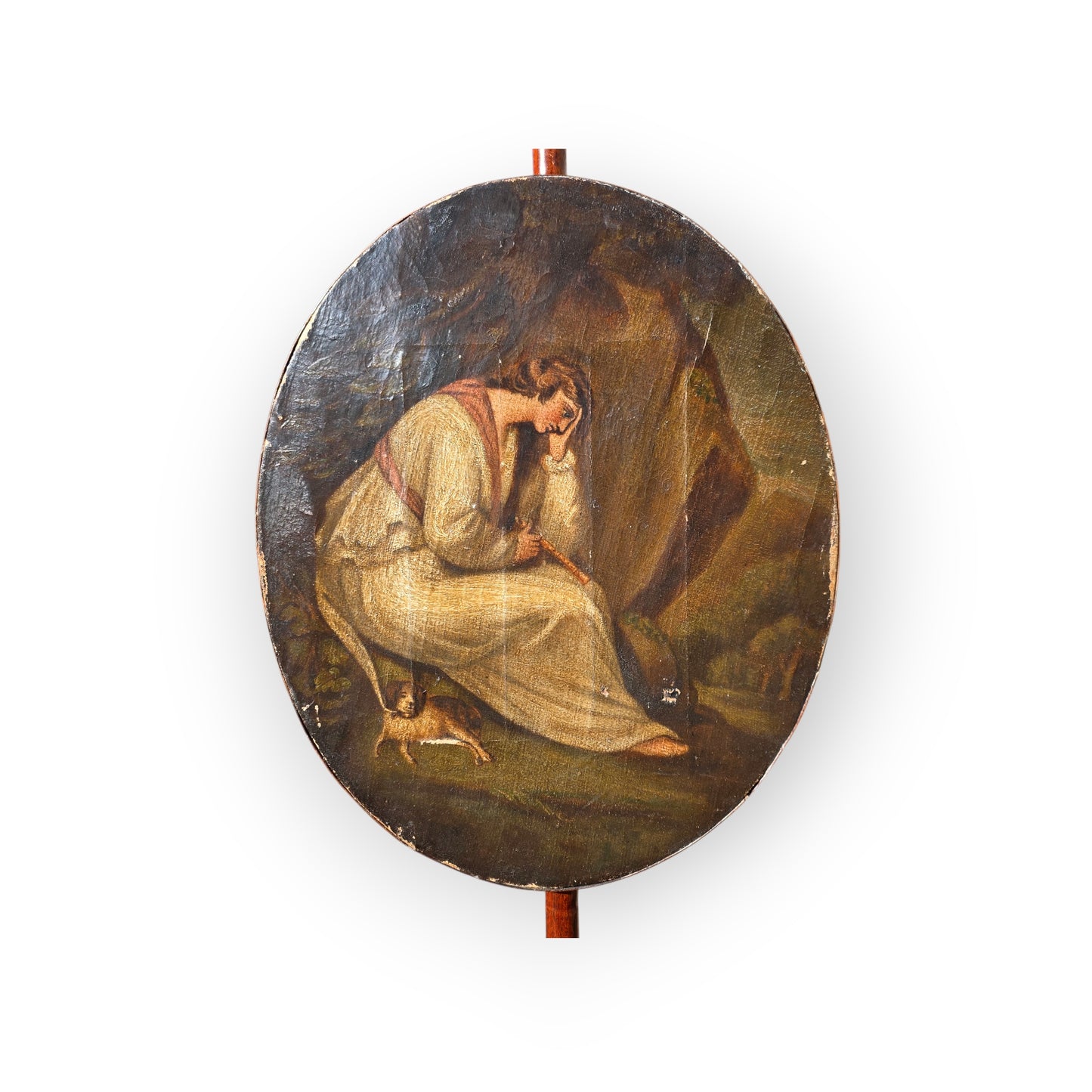 Early 19th‑Century / Late George III Period English Antique Pole Screen with Classical Painted Roundel