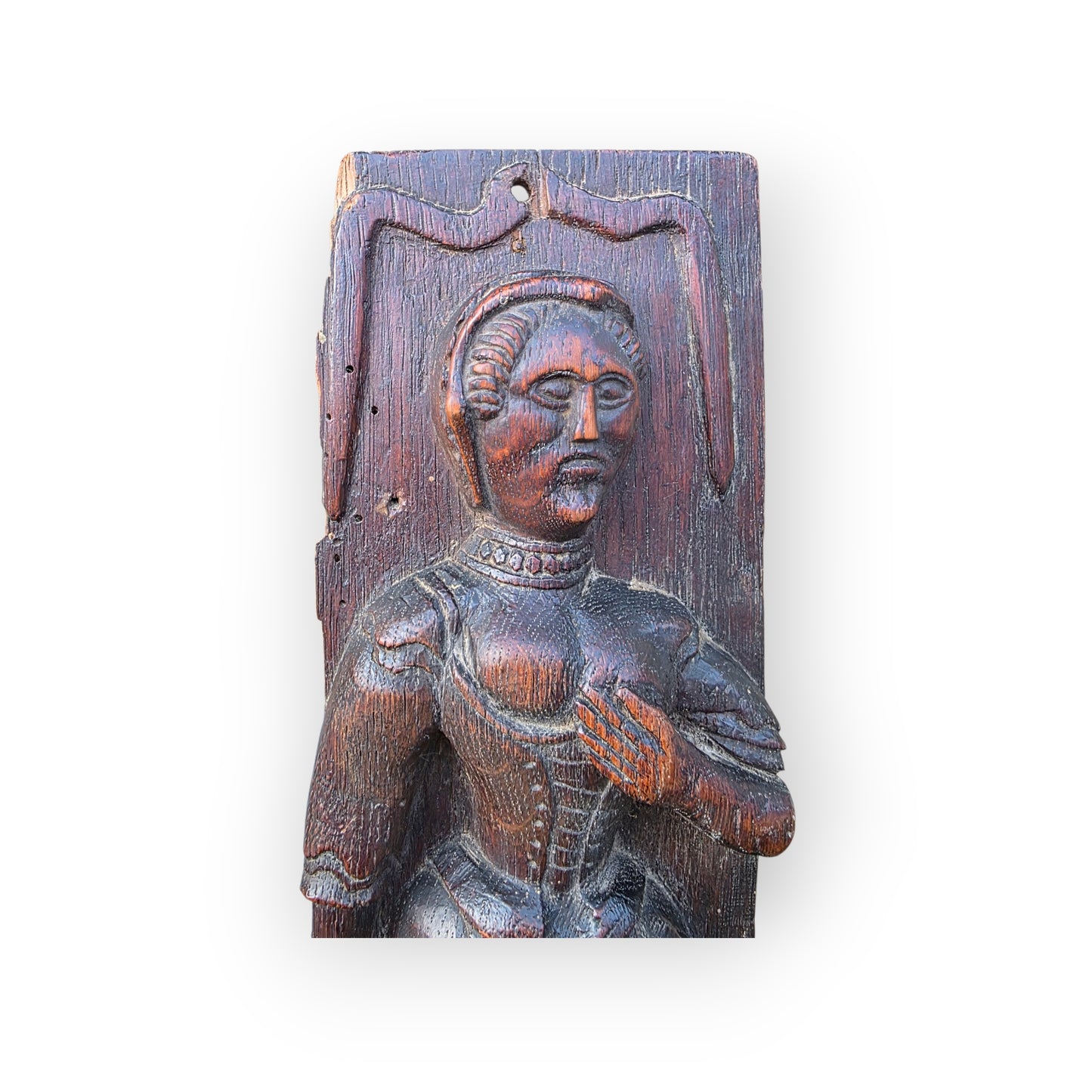 16th/17th‑Century Carved Oak Figural Panel – Depicting Fortitude With a Cat