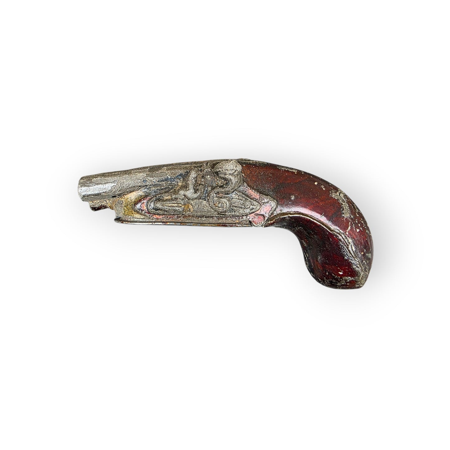 Late 18th Century George III Period English Antique Pewter Snuff in the Form of a Double-Barrelled Flintlock Pistol