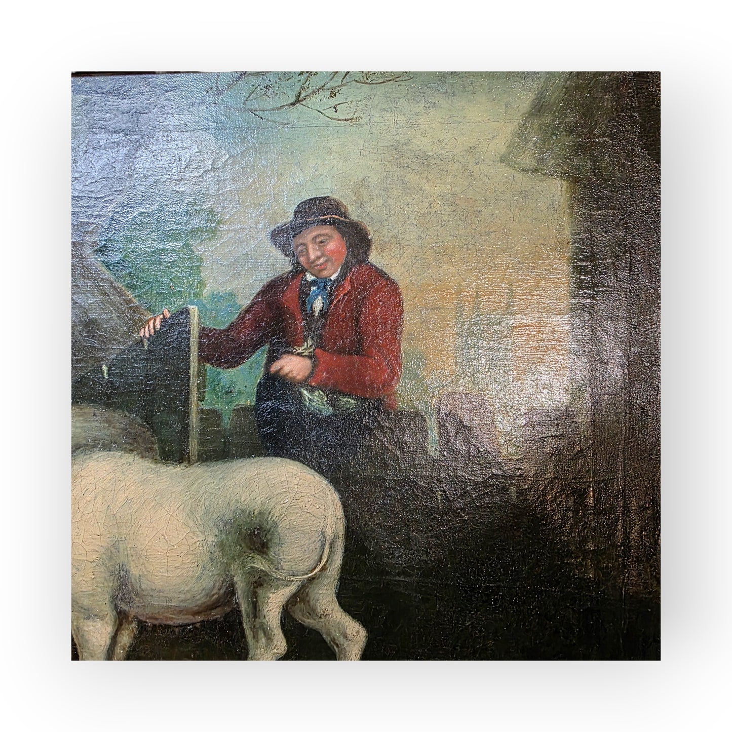 Follower of George Morland (1763-1804) - An Early 19th Century Primitive English School Antique Folk Art Oil on Canvas of Pigs in a Pigsty