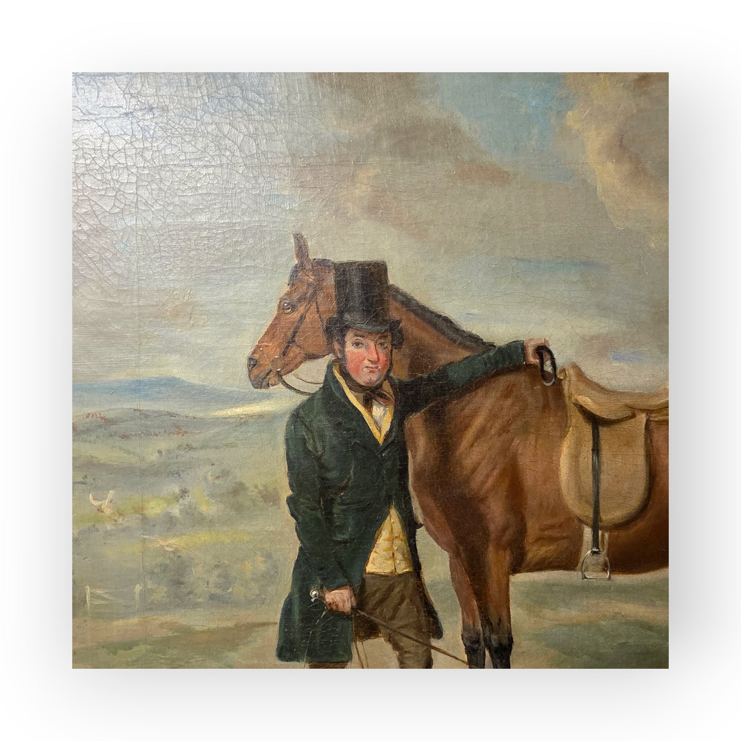 Mid 19th Century English School Antique Oil Portrait Painting of a Gentleman Farmer and His Prize Horse, Signed "H Hall"