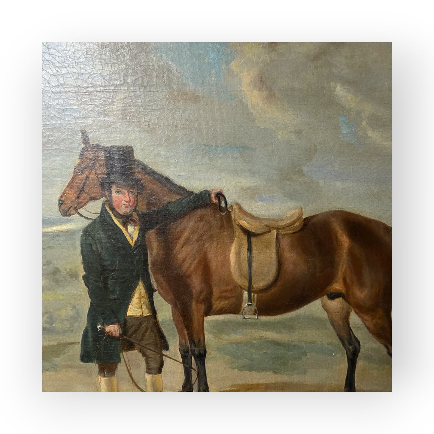 Mid 19th Century English School Antique Oil Portrait Painting of a Gentleman Farmer and His Prize Horse, Signed "H Hall"