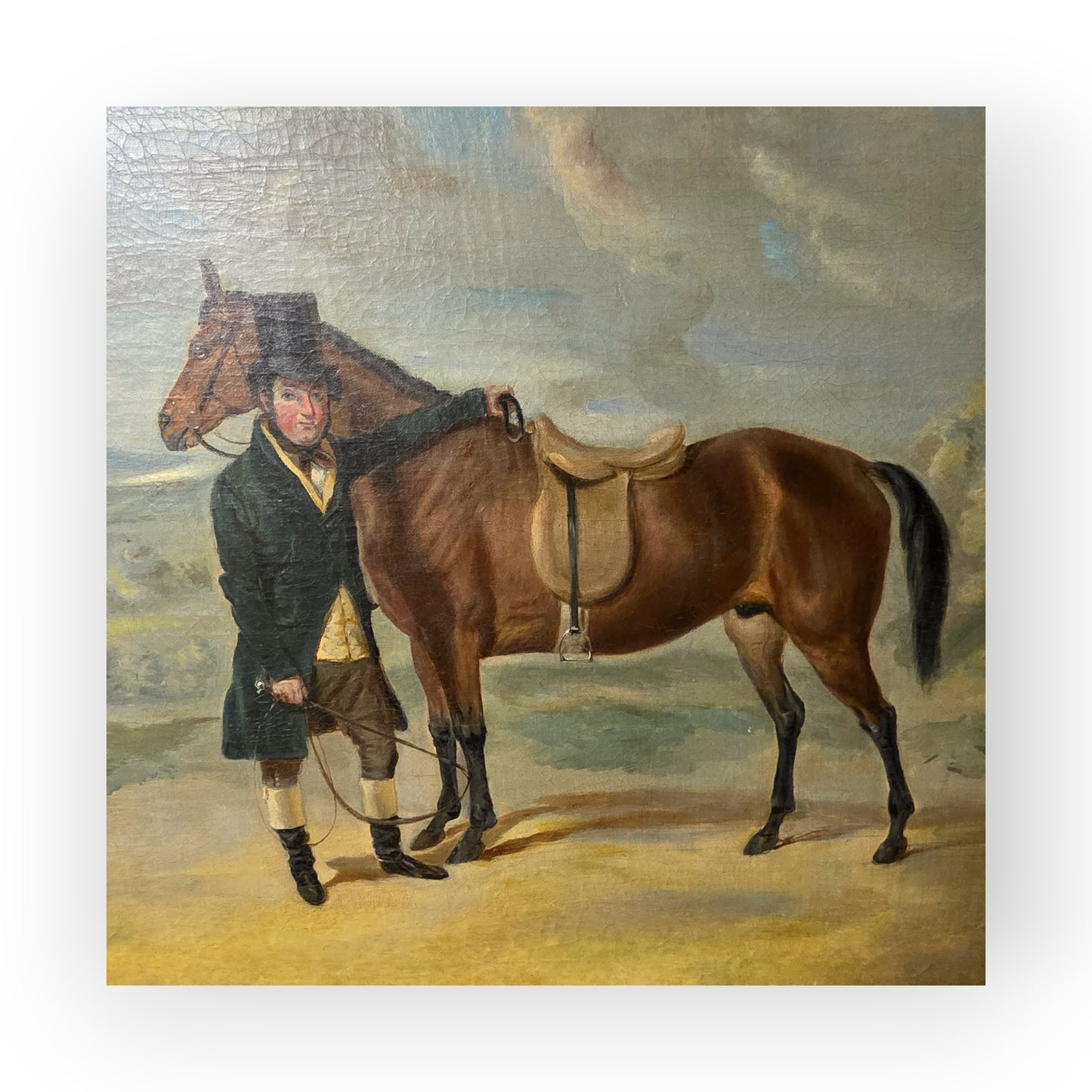 Mid 19th Century English School Antique Oil Portrait Painting of a Gentleman Farmer and His Prize Horse, Signed "H Hall"