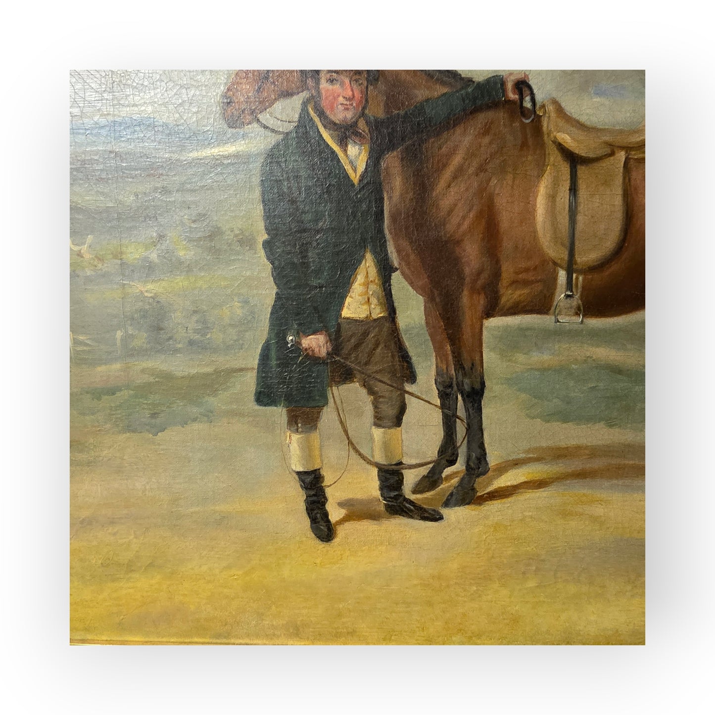 Mid 19th Century English School Antique Oil Portrait Painting of a Gentleman Farmer and His Prize Horse, Signed "H Hall"