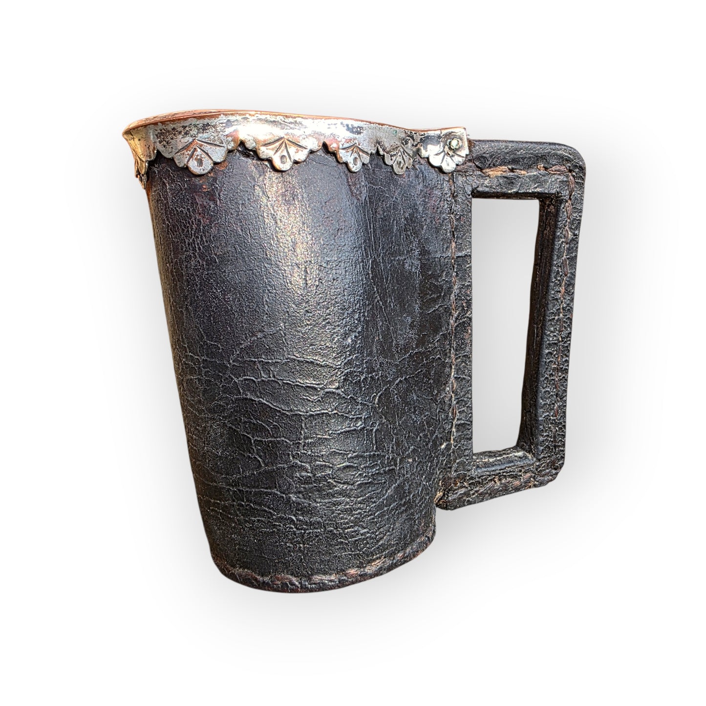 Late 17th-Century English Leather Blackjack Tankard with Silver-Plated Rim - Drinking Vessel