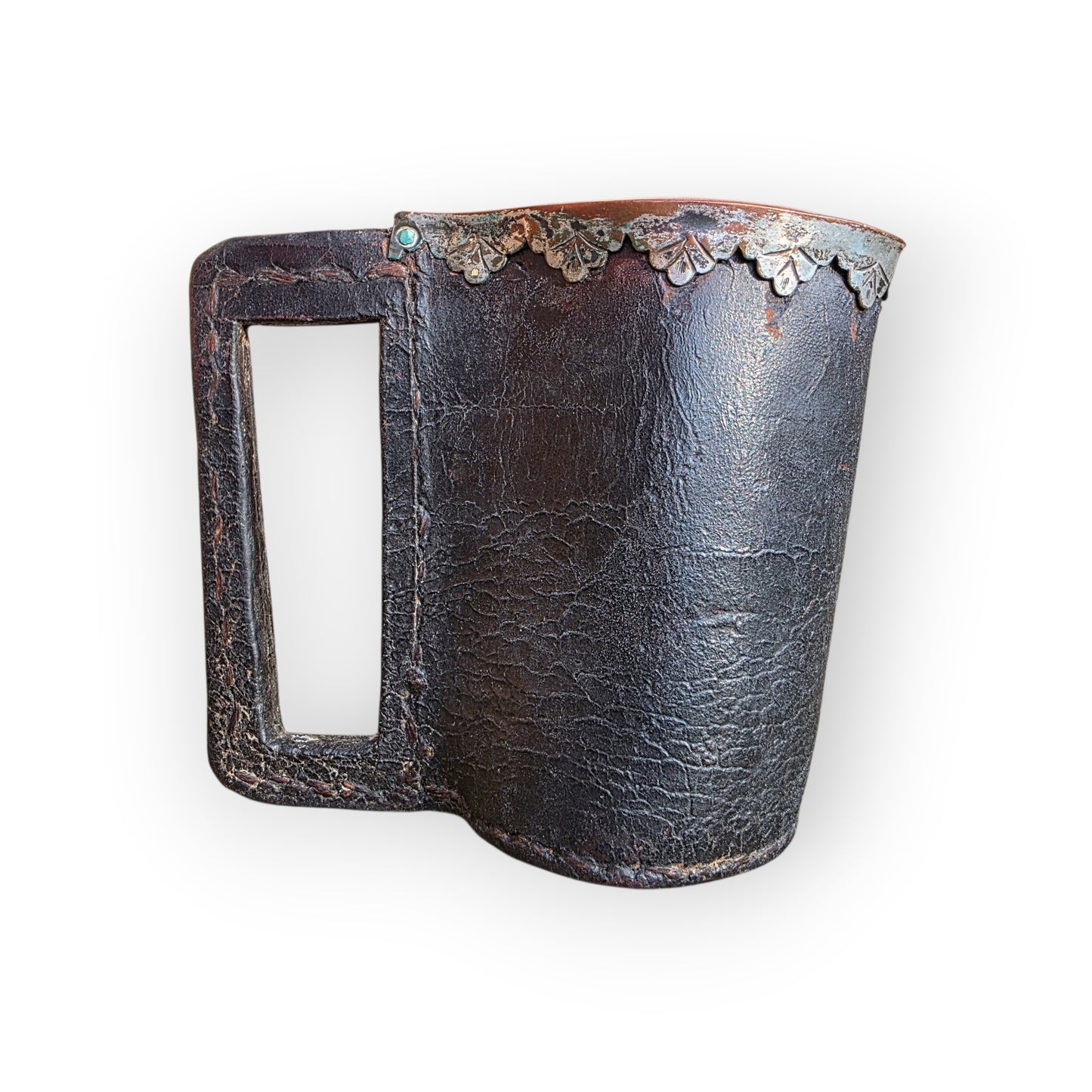 Late 17th-Century English Leather Blackjack Tankard with Silver-Plated Rim - Drinking Vessel