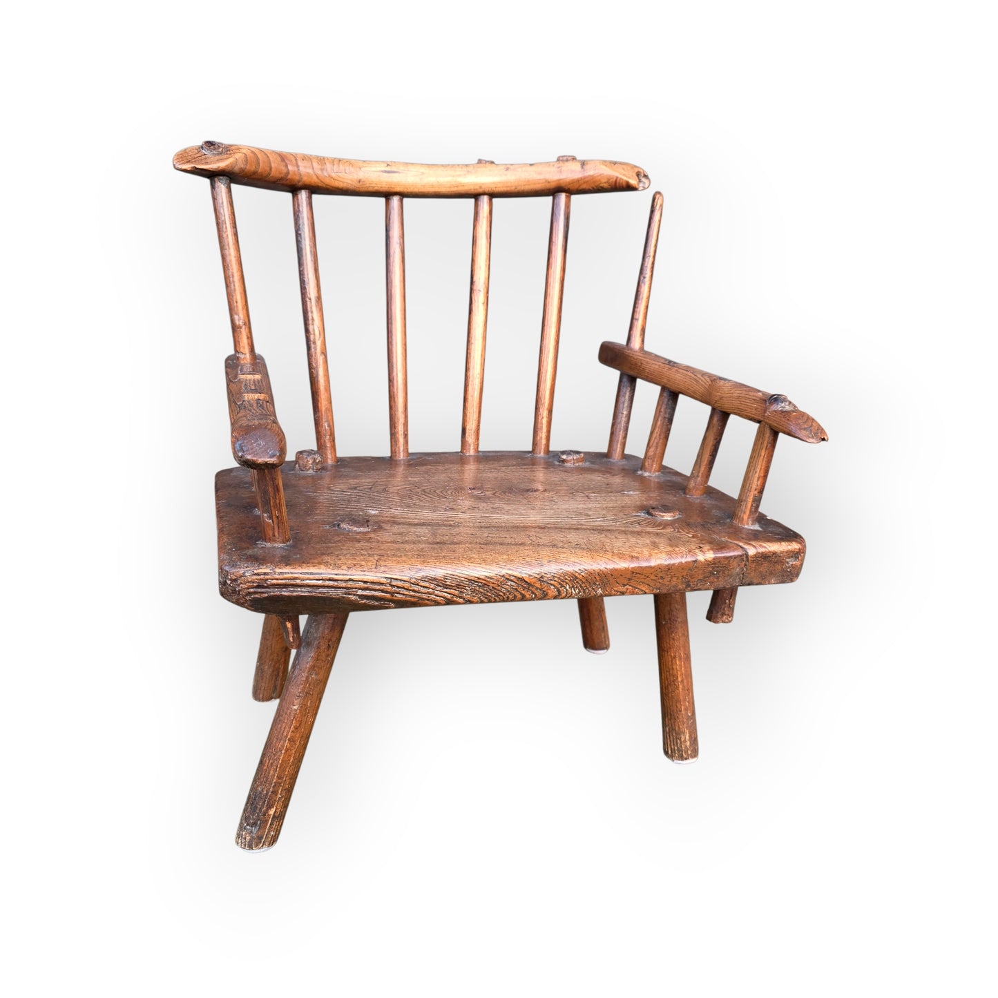 18th-Century Primitive Irish Antique Child's Stick-Back Armchair / Hedge Chair