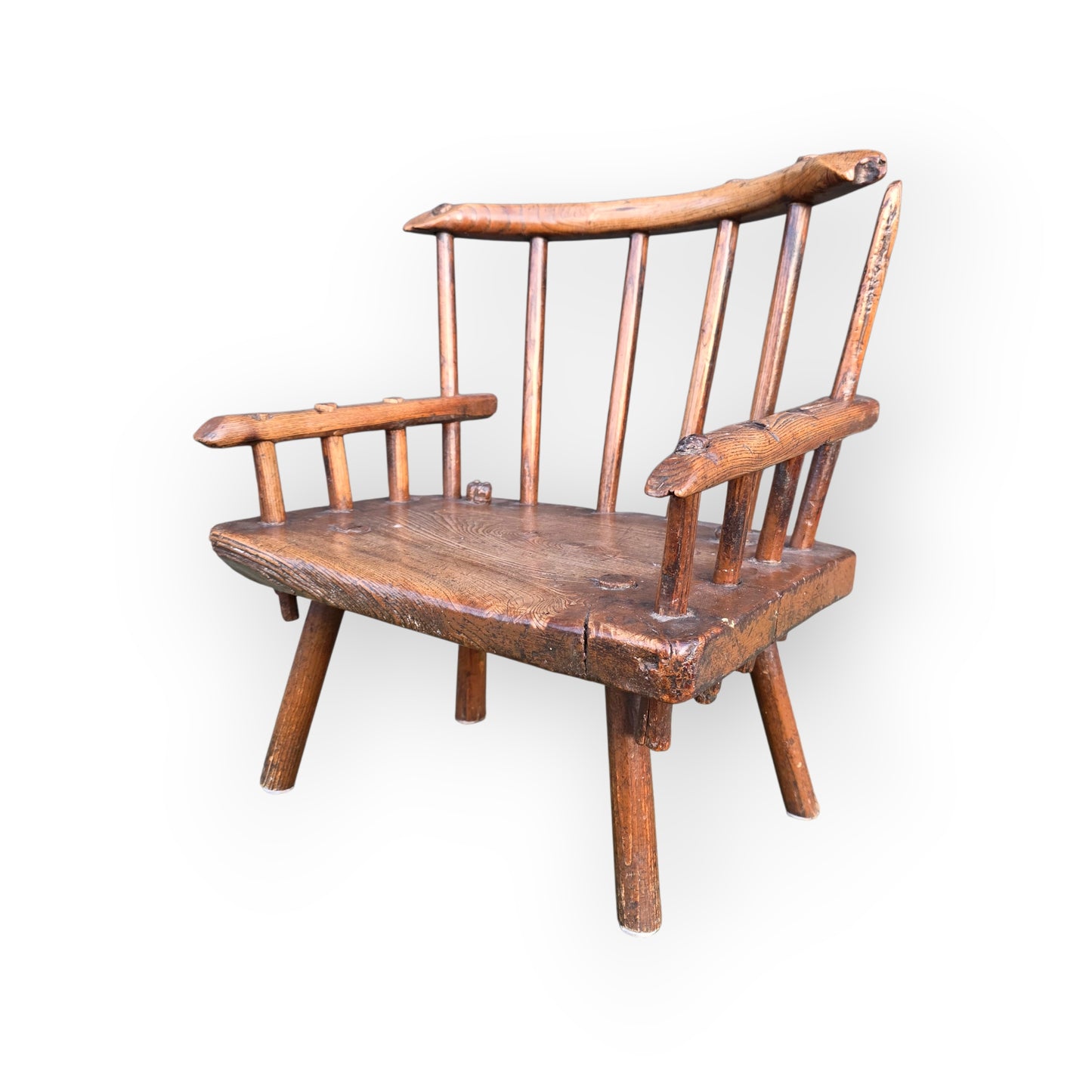18th-Century Primitive Irish Antique Child's Stick-Back Armchair / Hedge Chair
