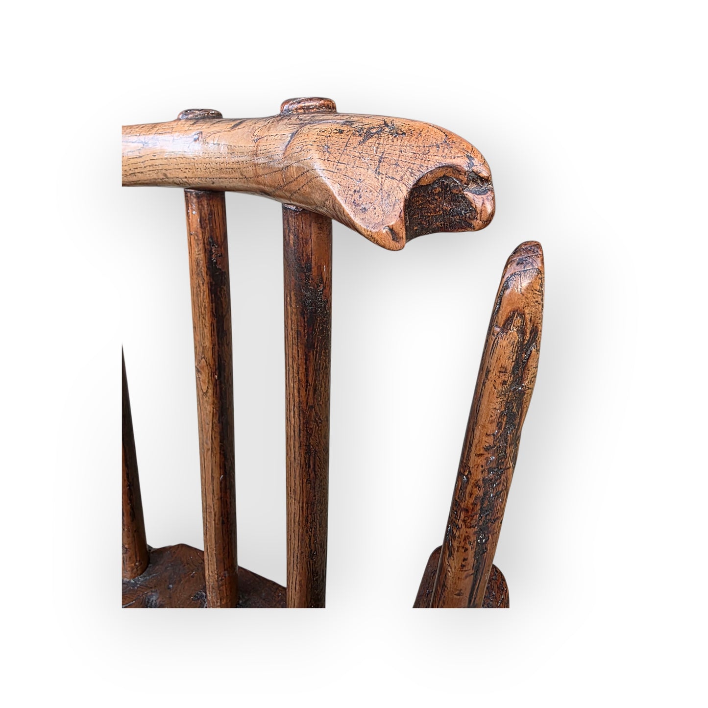 18th-Century Primitive Irish Antique Child's Stick-Back Armchair / Hedge Chair