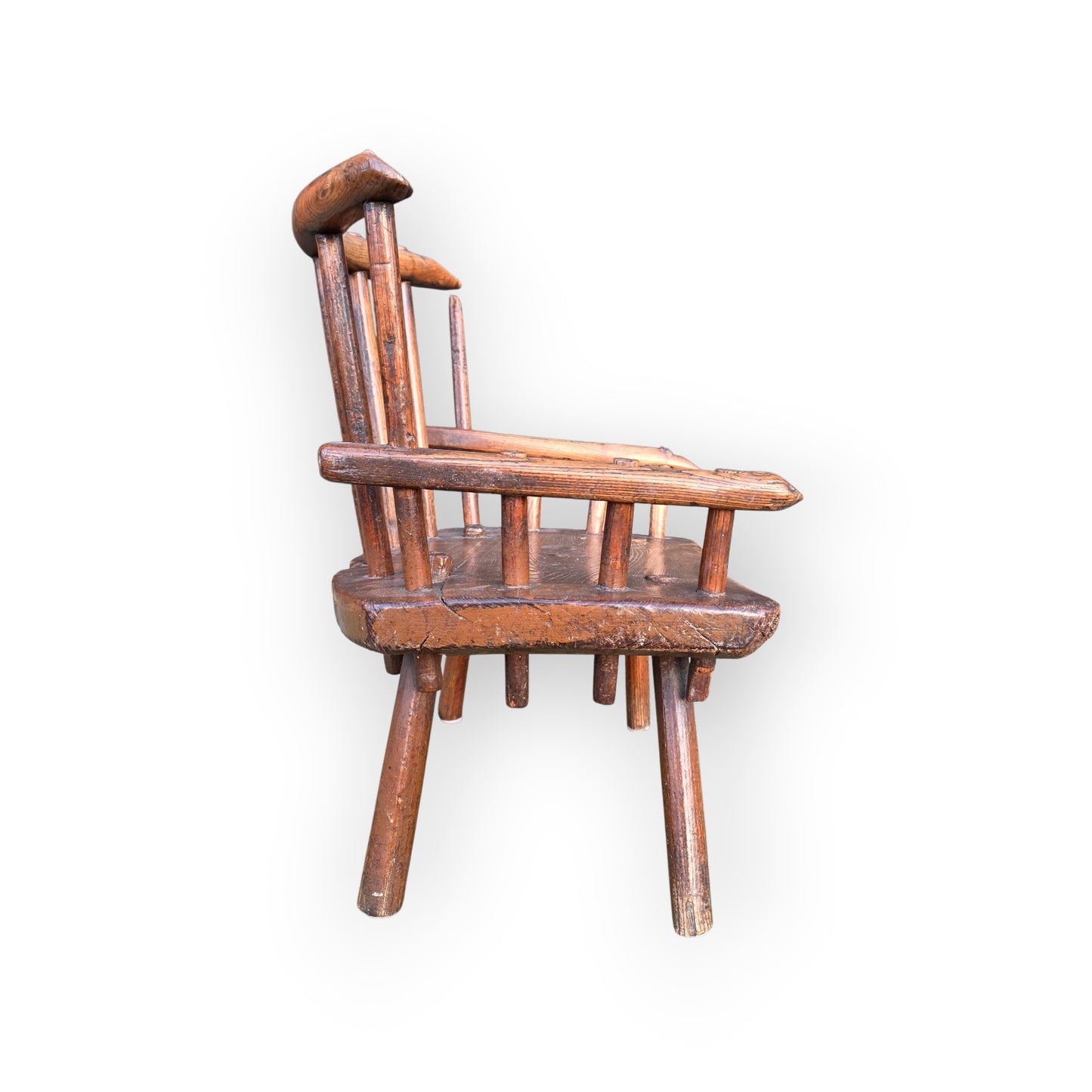 18th-Century Primitive Irish Antique Child's Stick-Back Armchair / Hedge Chair