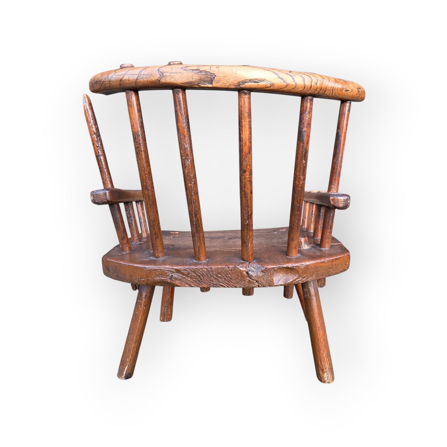 18th-Century Primitive Irish Antique Child's Stick-Back Armchair / Hedge Chair