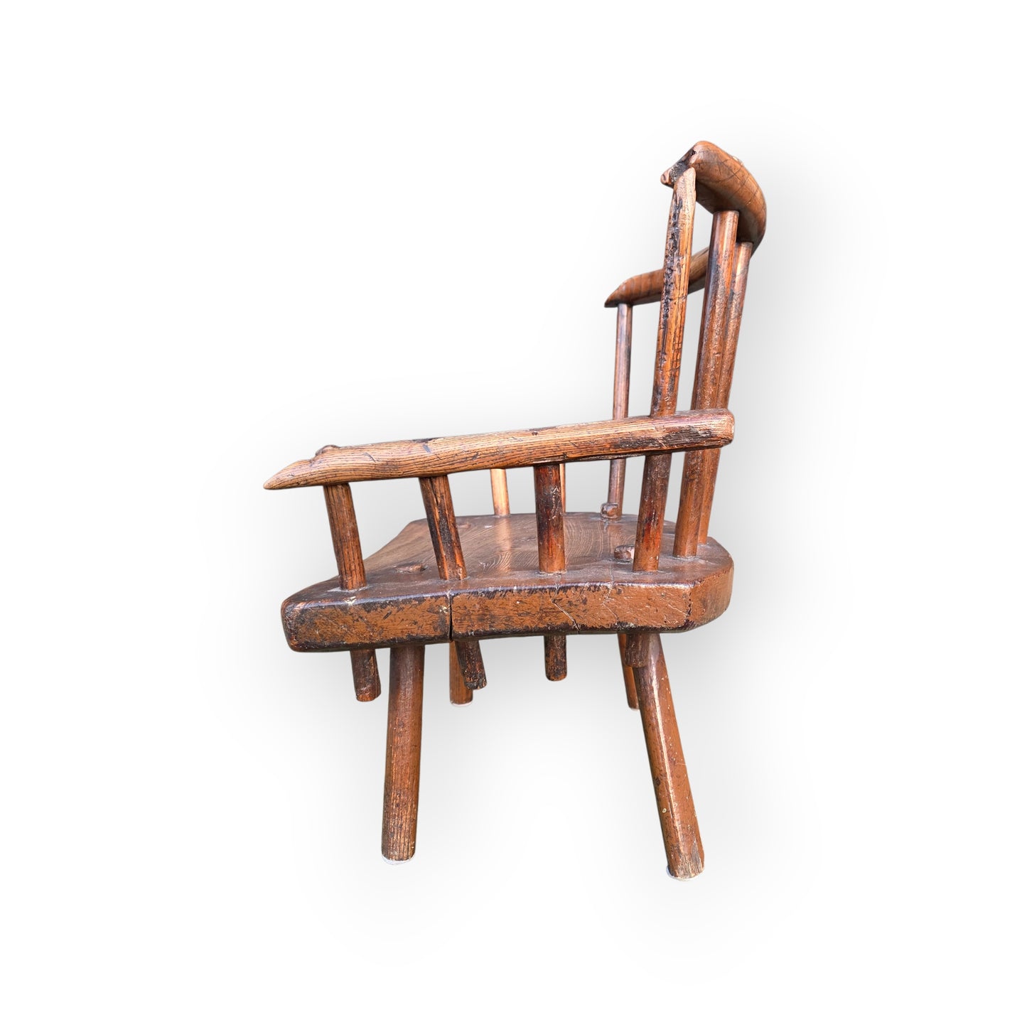 18th-Century Primitive Irish Antique Child's Stick-Back Armchair / Hedge Chair