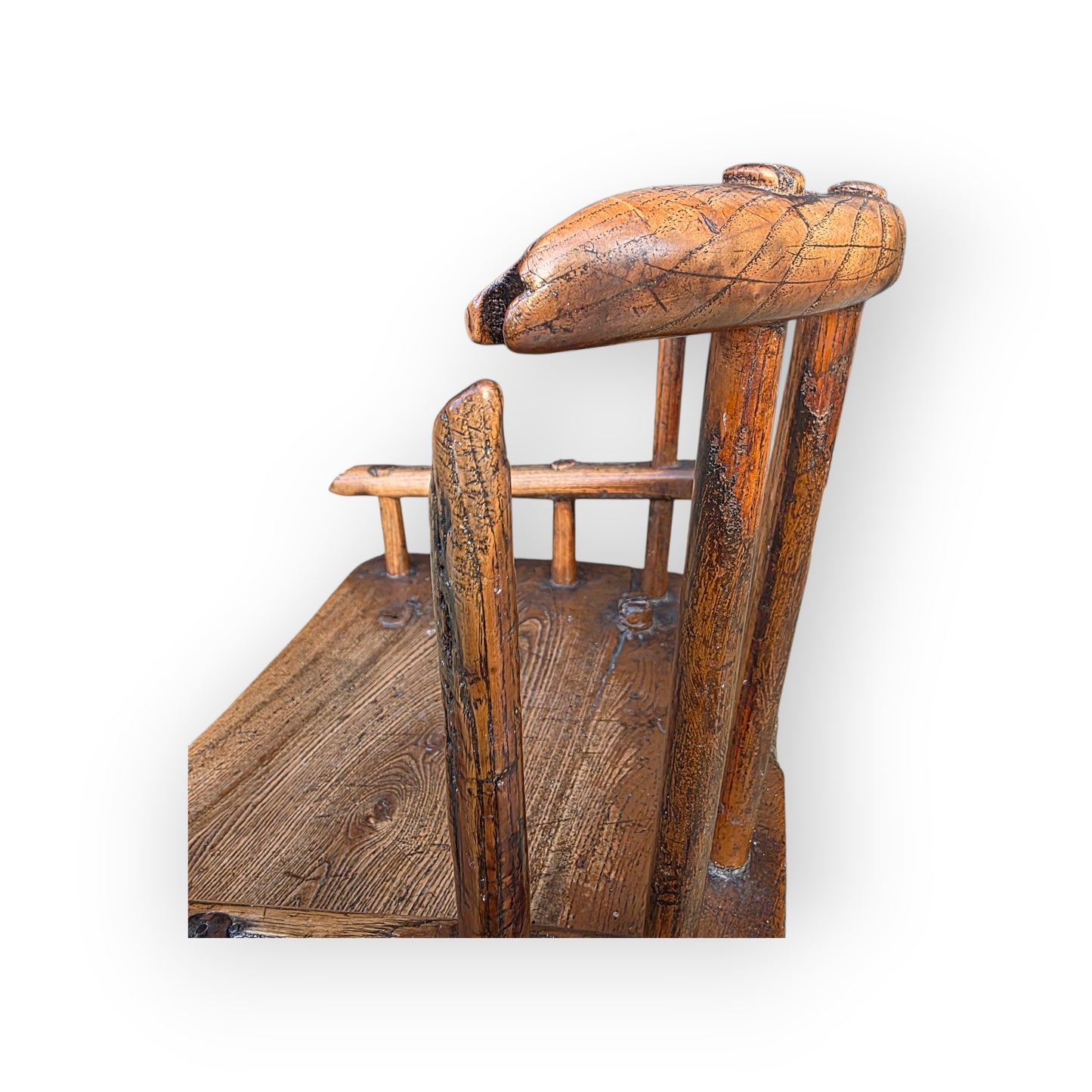 18th-Century Primitive Irish Antique Child's Stick-Back Armchair / Hedge Chair