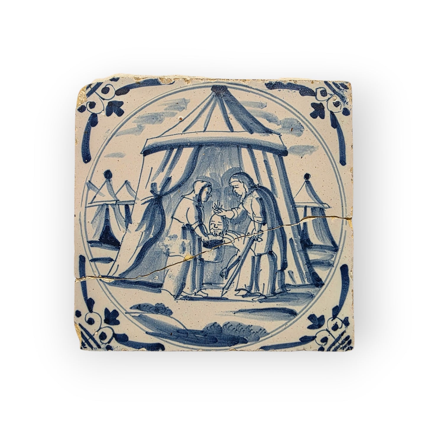 18th‑Century Antique Dutch Delft Tile Depicting Judith With the Head of Holofernes