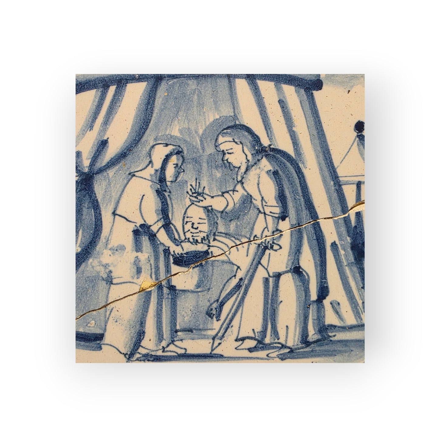 18th‑Century Antique Dutch Delft Tile Depicting Judith With the Head of Holofernes
