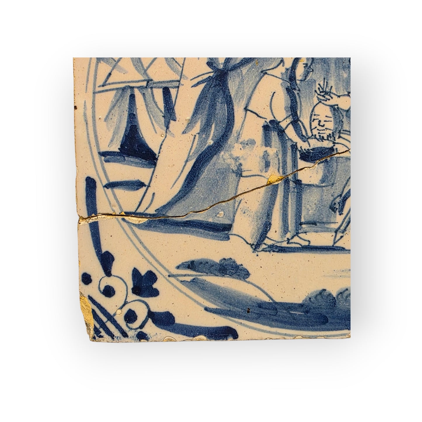 18th‑Century Antique Dutch Delft Tile Depicting Judith With the Head of Holofernes