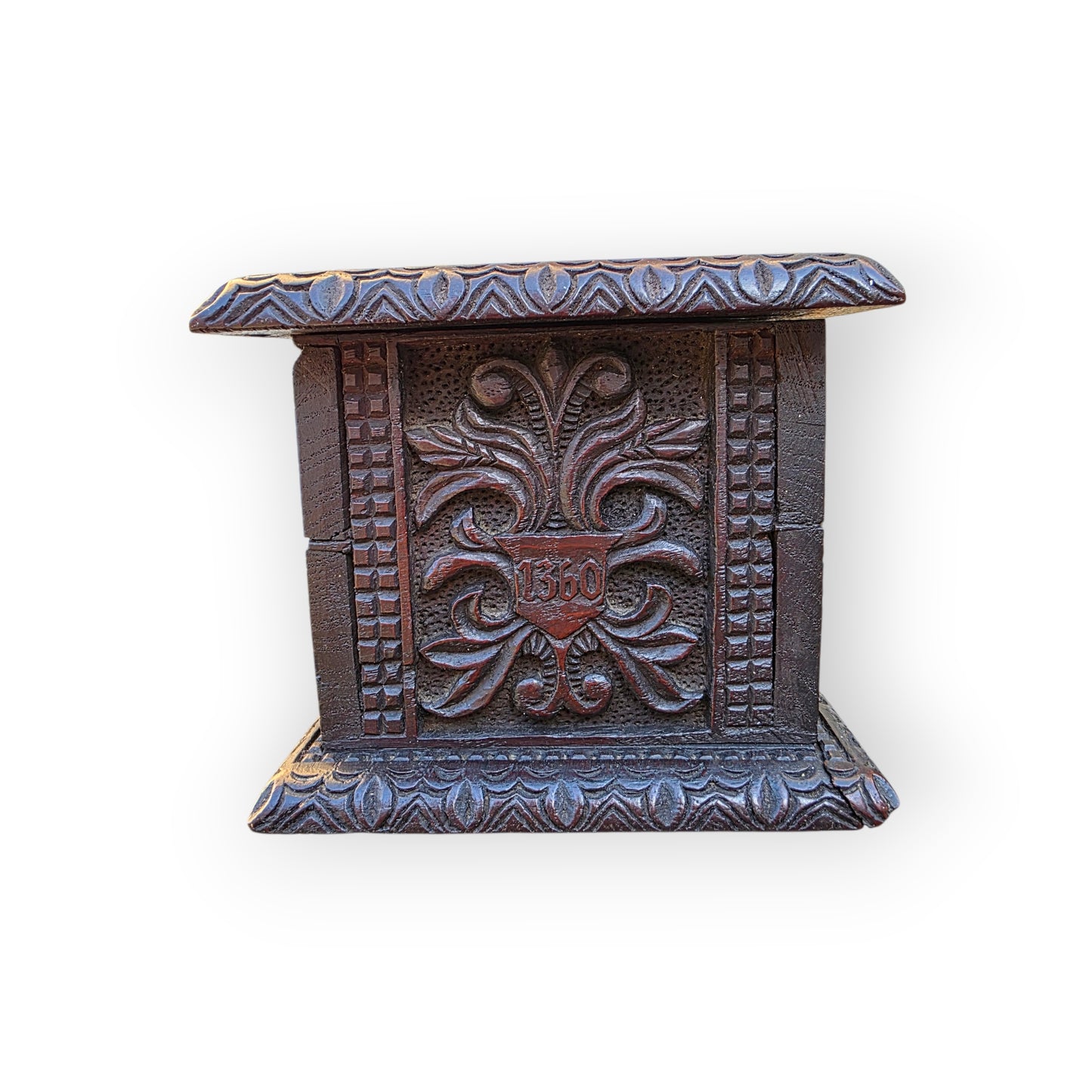 York Minster Interest - A Modestly Proportioned Mid-19th-Century English Antique Oak Carved Box Constructed from 14th-Century Timbers Salvaged From York Minster in 1868