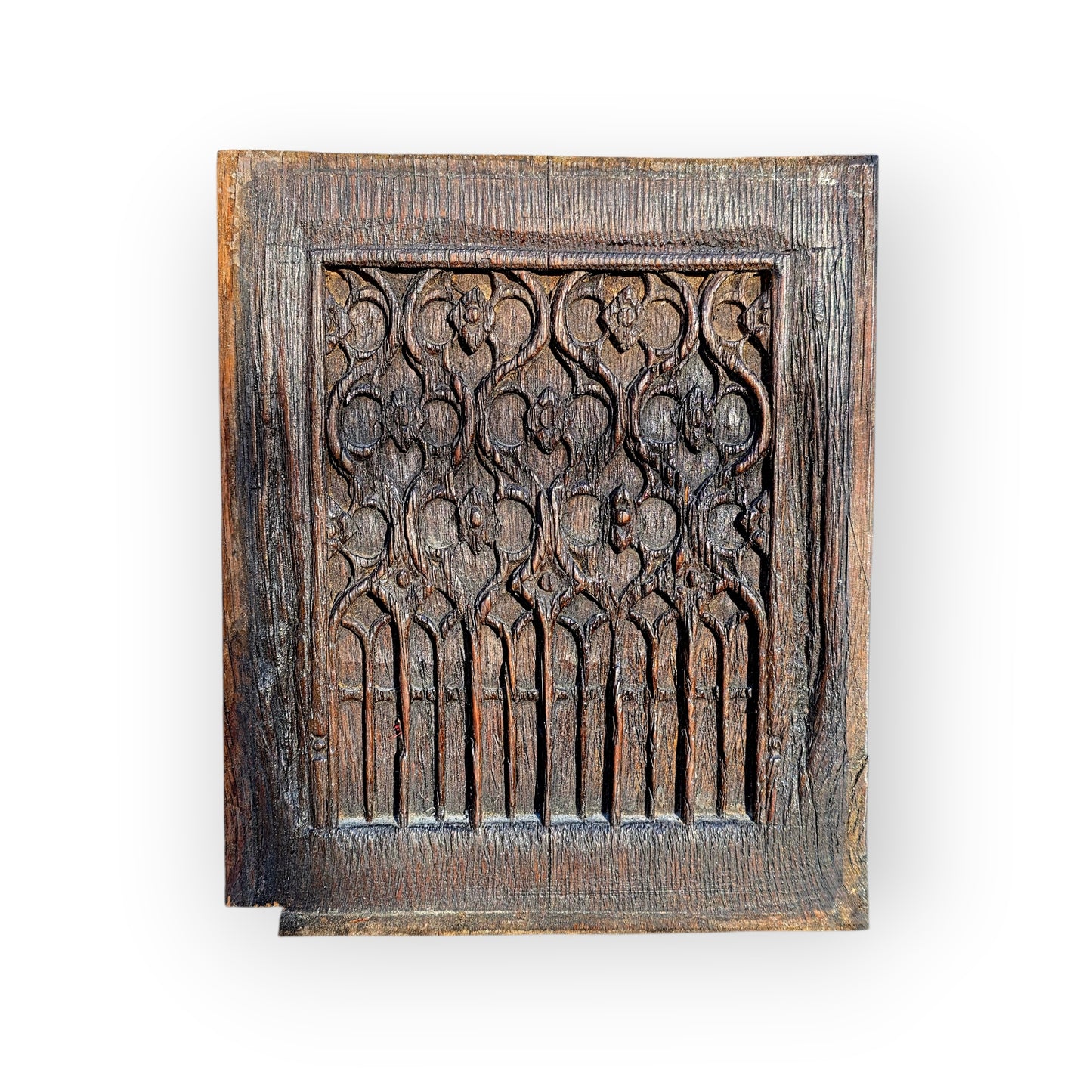 15th-Century Antique Carved Oak Blind-Gothic Tracery Panel