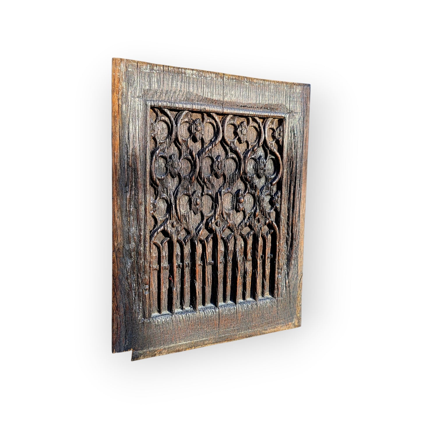 15th-Century Antique Carved Oak Blind-Gothic Tracery Panel