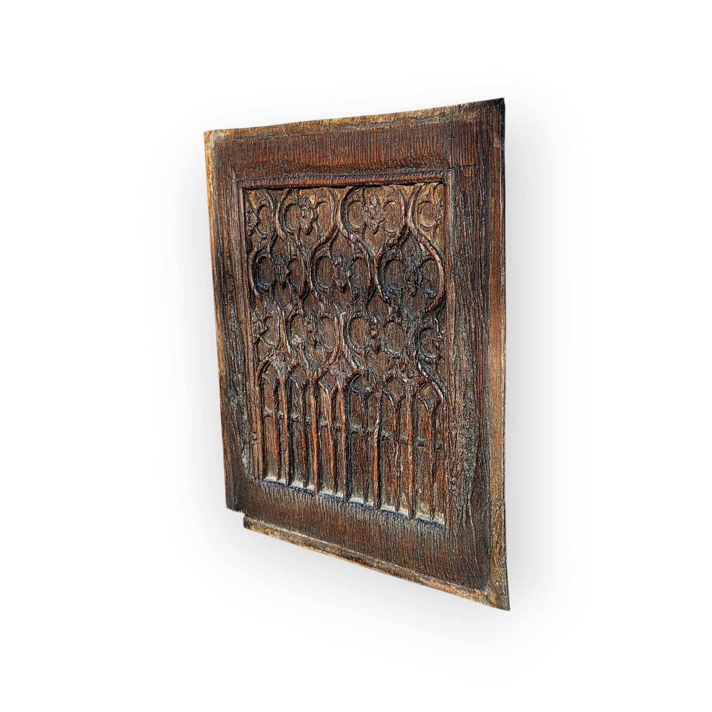 15th-Century Antique Carved Oak Blind-Gothic Tracery Panel