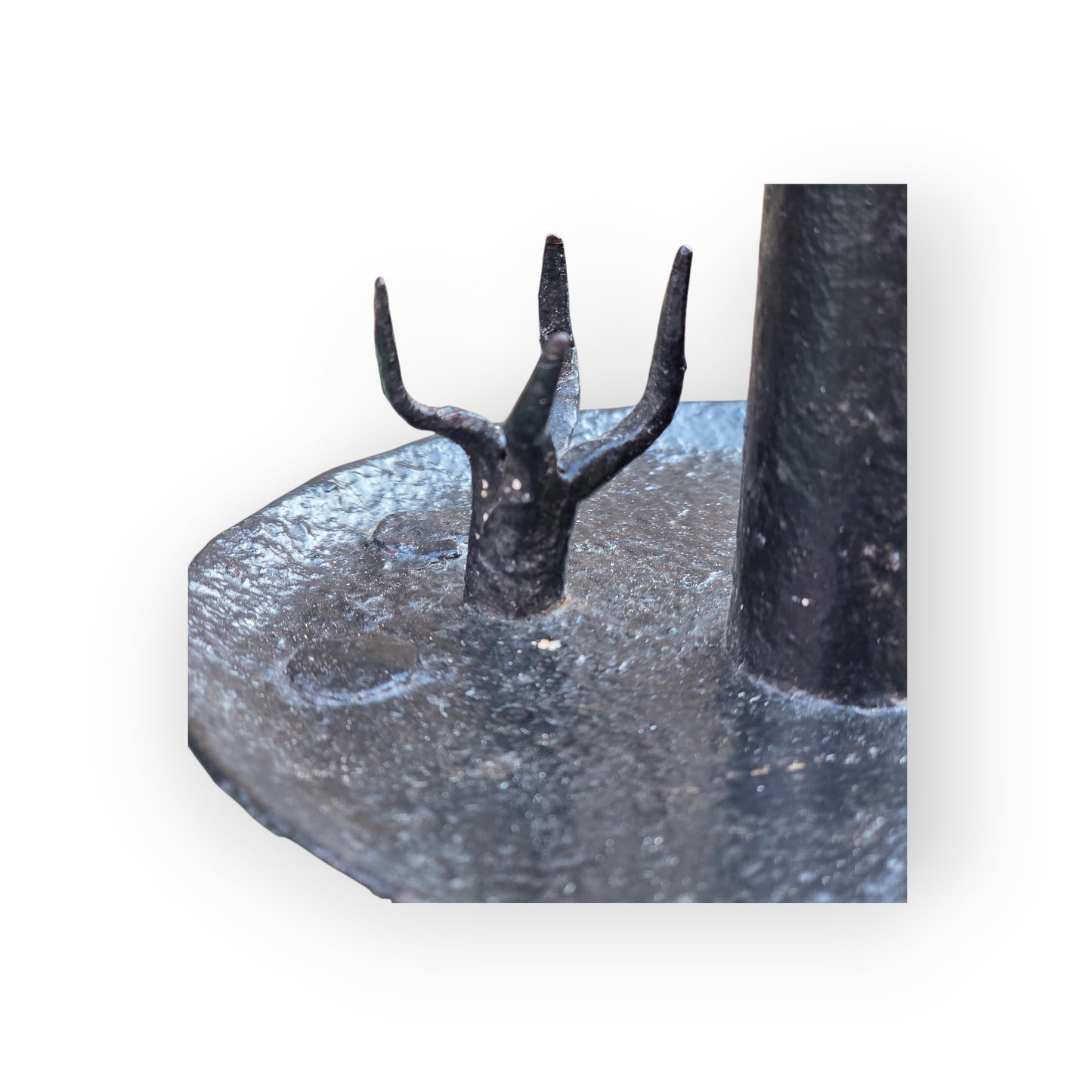 18th-Century English Antique Wrought Iron Cellar Candlestick of Rare Form with Single Candleholder and "Save-All"