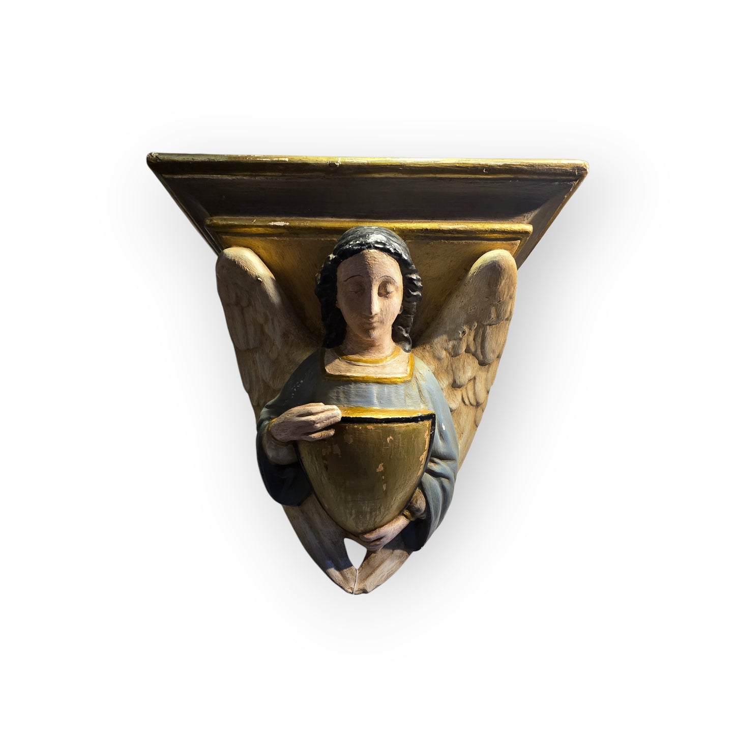 A Pair of Large 19th Century Antique Plaster Corbels Cast in the Form of Angels