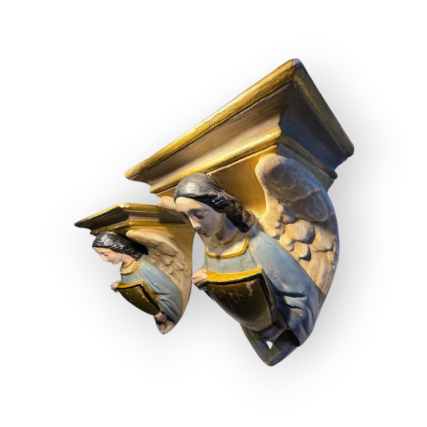 A Pair of Large 19th Century Antique Plaster Corbels Cast in the Form of Angels
