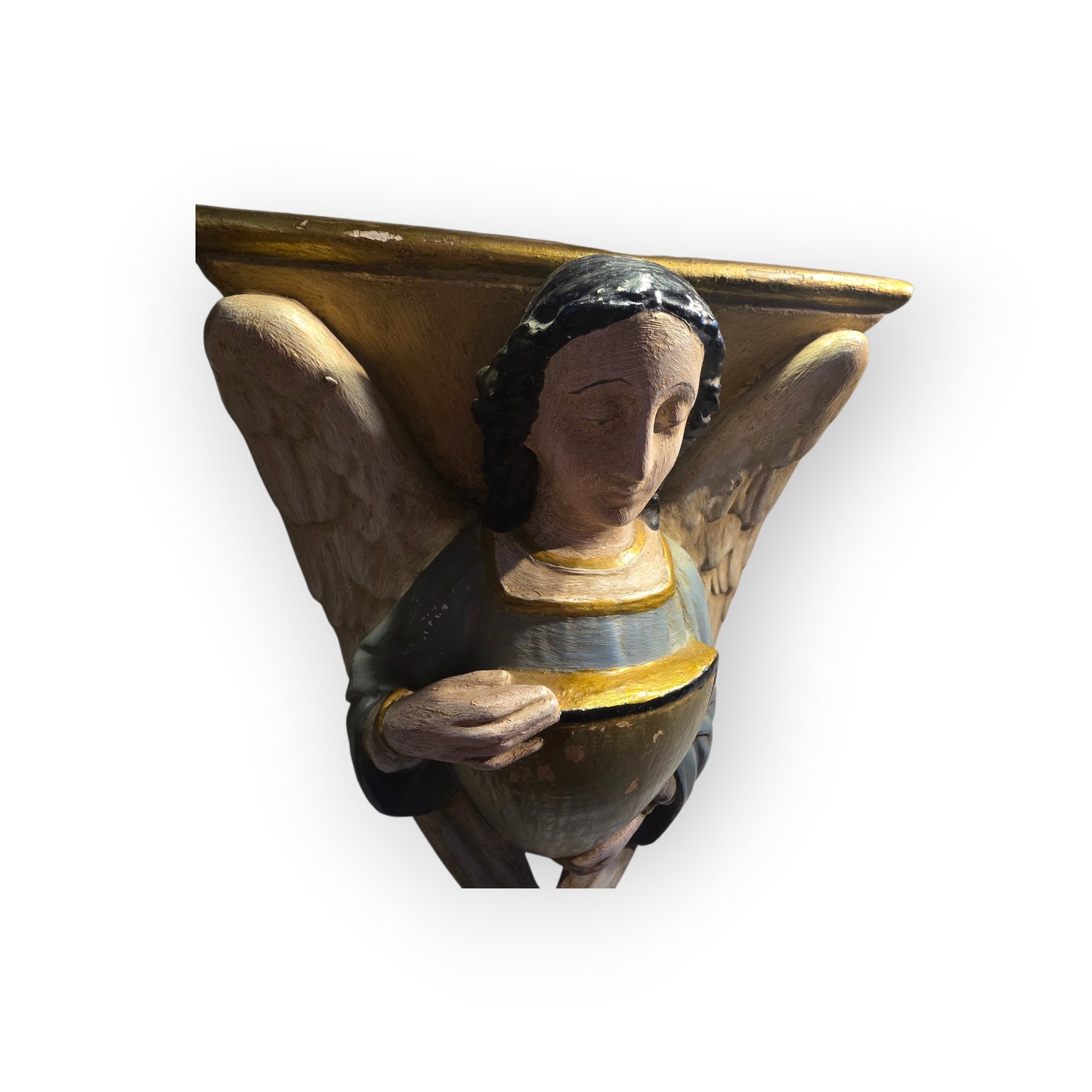 A Pair of Large 19th Century Antique Plaster Corbels Cast in the Form of Angels